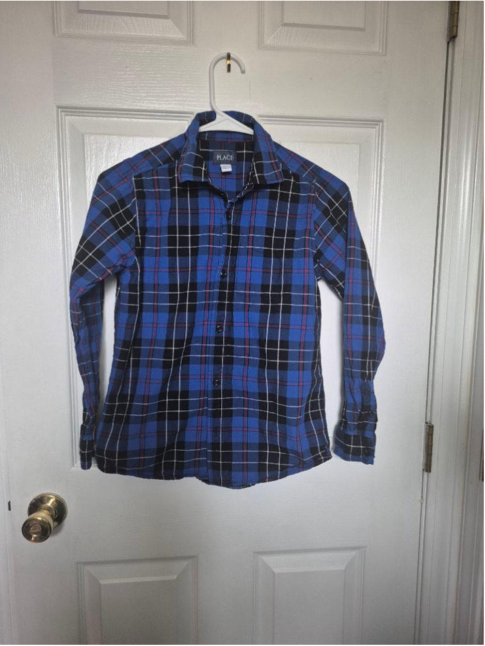 Boys PLACE Blue Black Plaid Button Down Shirt Size 10